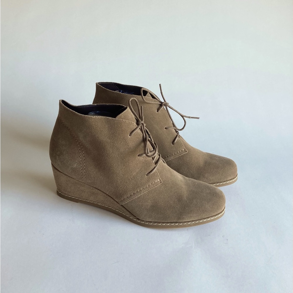 New Michael Shannon Rebeka Cream Genuine Leather Suede LaceUp Wedge Boots size11